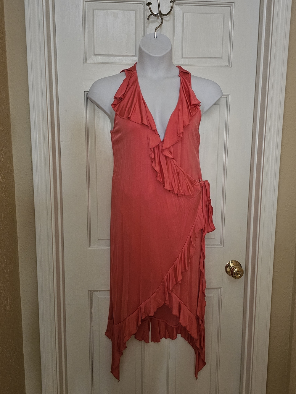 Victoria's Secret Coral Asymmetrical Ruffle Wrap Dress